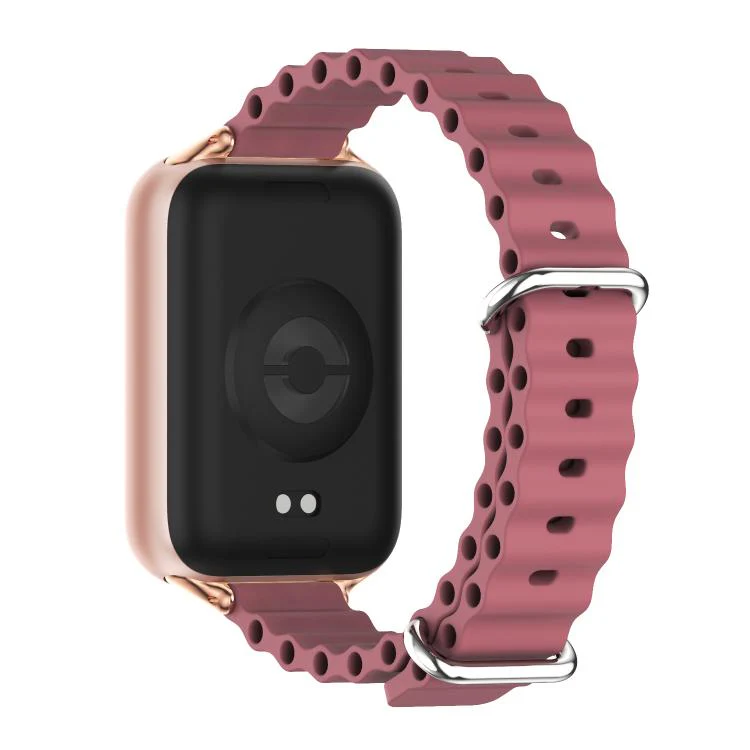 For Xiaomi Band 10 Pro / Redmi Watch 6 / 5 MIJOBS Ocean Silicone Breathable Watch Band(Wine Red+Rose Gold) - Image 3