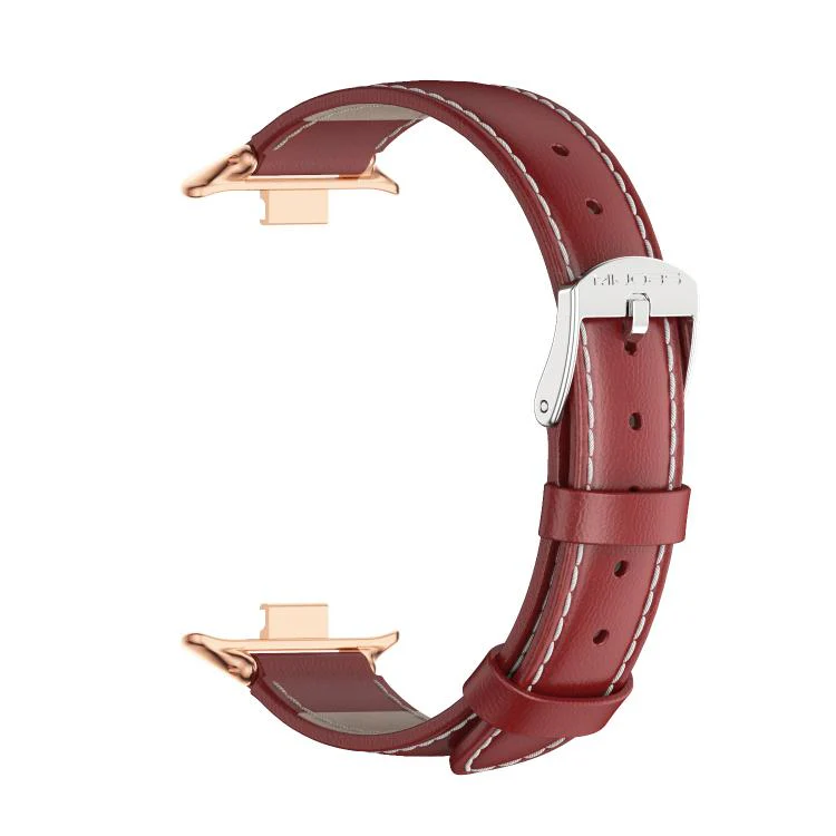 For Xiaomi Band 10 Pro / Redmi Watch 6 / 5 MIJOBS Top Grain Cowhide Watch Band(Red Rose Gold) - Image 4