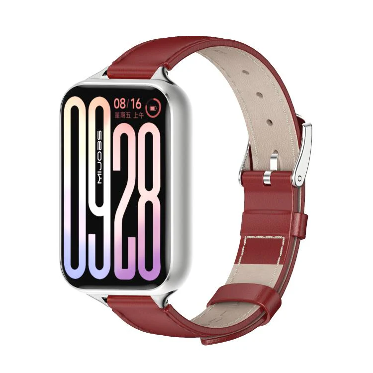 For Xiaomi Band 10 Pro / Redmi Watch 6 / 5 MIJOBS Top Grain Cowhide Watch Band(Red Silver)