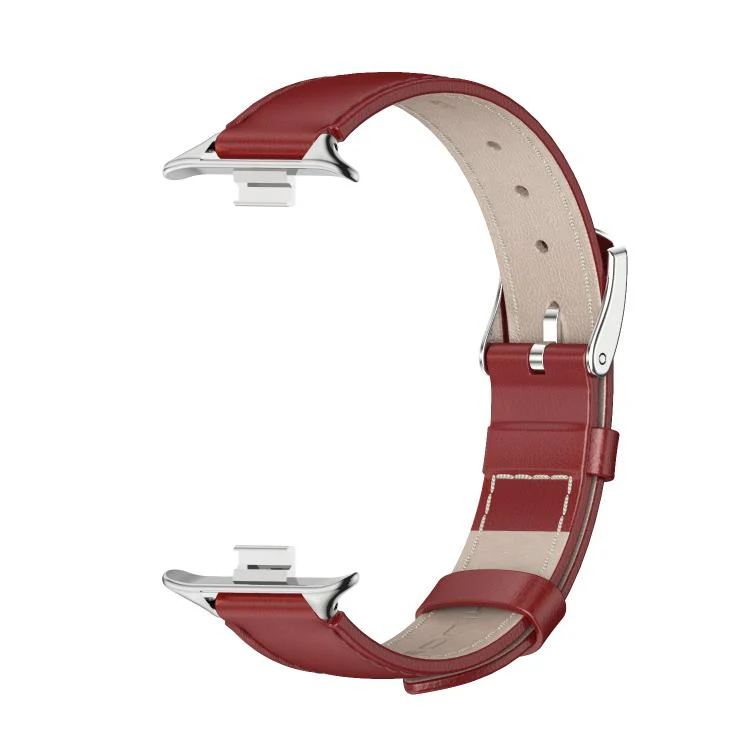 For Xiaomi Band 10 Pro / Redmi Watch 6 / 5 MIJOBS Top Grain Cowhide Watch Band(Red Silver) - Image 2