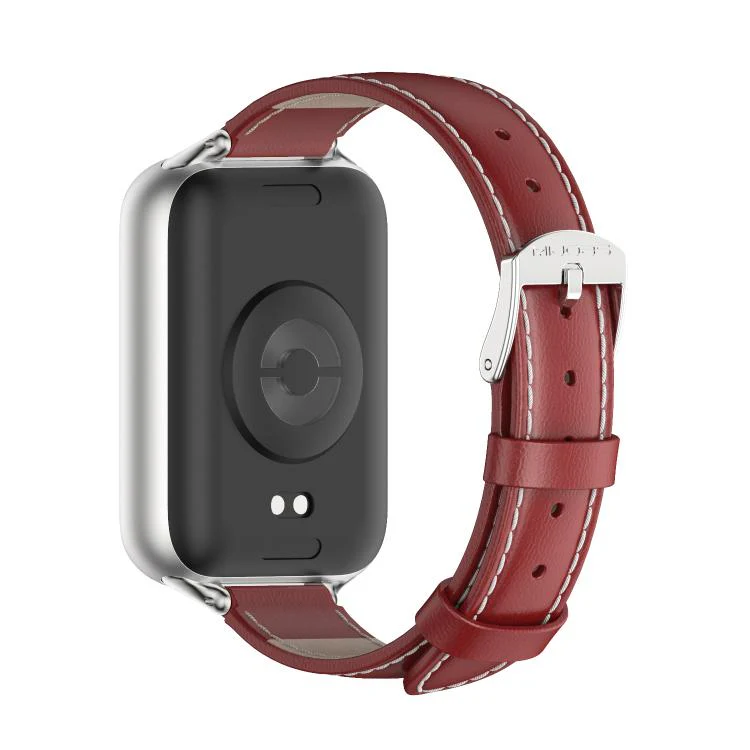 For Xiaomi Band 10 Pro / Redmi Watch 6 / 5 MIJOBS Top Grain Cowhide Watch Band(Red Silver) - Image 3