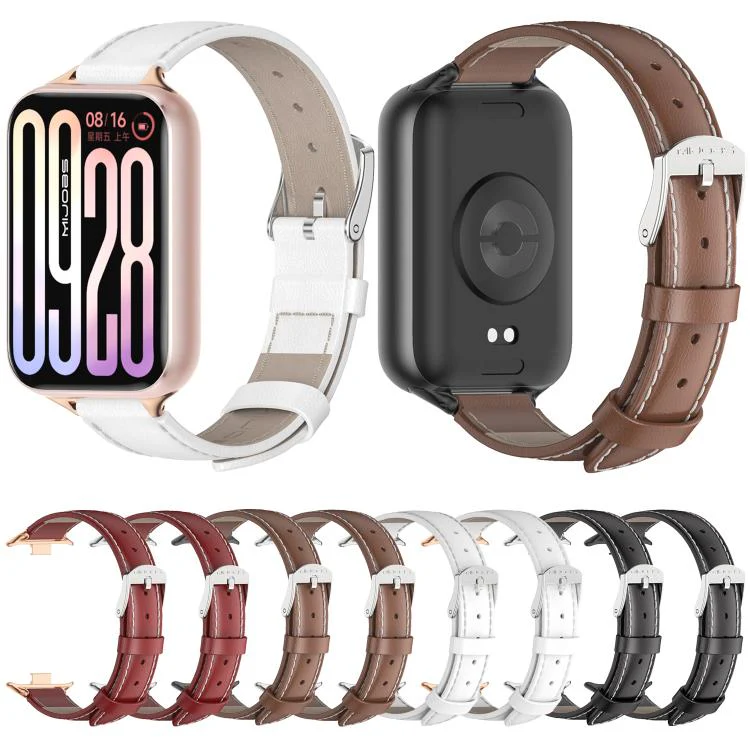 For Xiaomi Band 10 Pro / Redmi Watch 6 / 5 MIJOBS Top Grain Cowhide Watch Band(Red Silver) - Image 5
