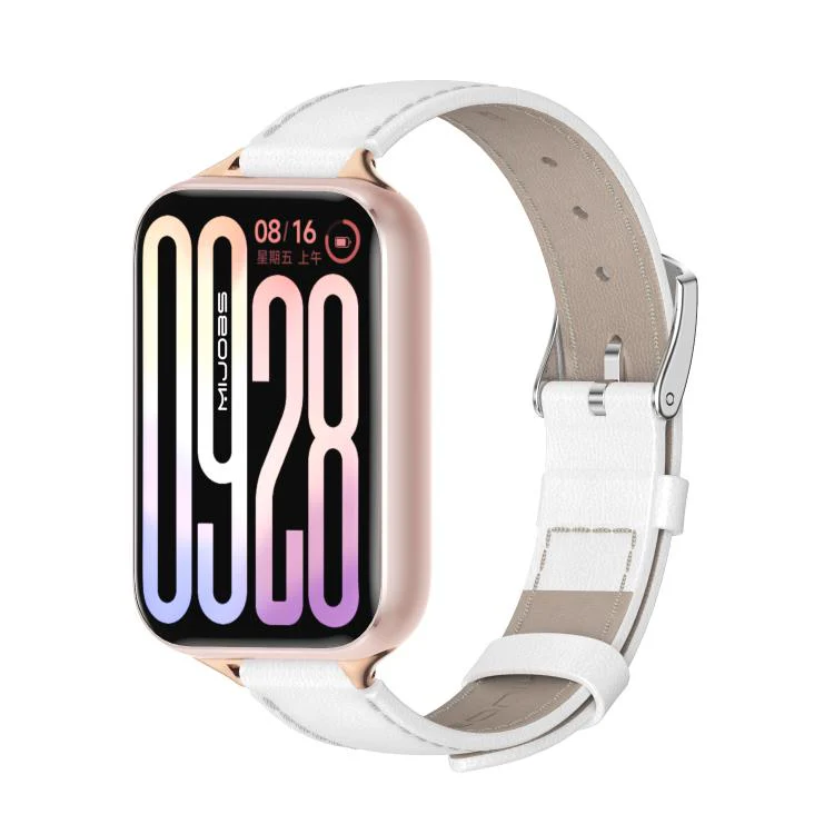 For Xiaomi Band 10 Pro / Redmi Watch 6 / 5 MIJOBS Top Grain Cowhide Watch Band(White Rose Gold)