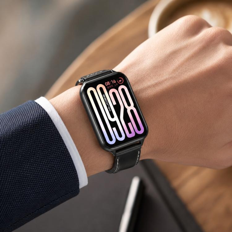 For Xiaomi Band 10 Pro / Redmi Watch 6 / 5 MIJOBS Top Grain Cowhide Watch Band(White Rose Gold) - Image 6