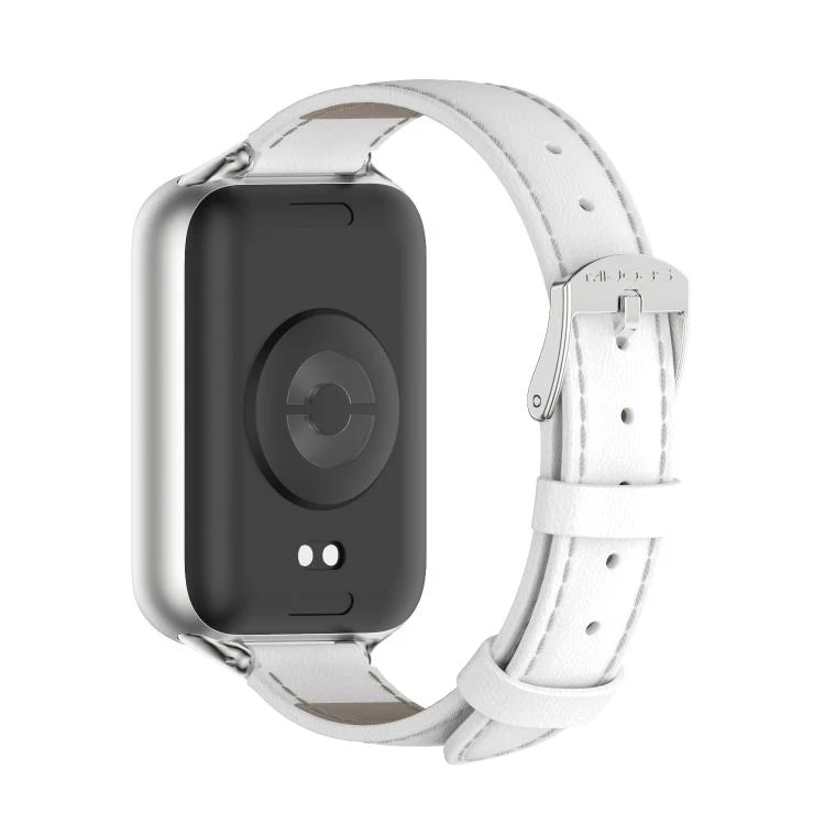 For Xiaomi Band 10 Pro / Redmi Watch 6 / 5 MIJOBS Top Grain Cowhide Watch Band(White Silver) - Image 3