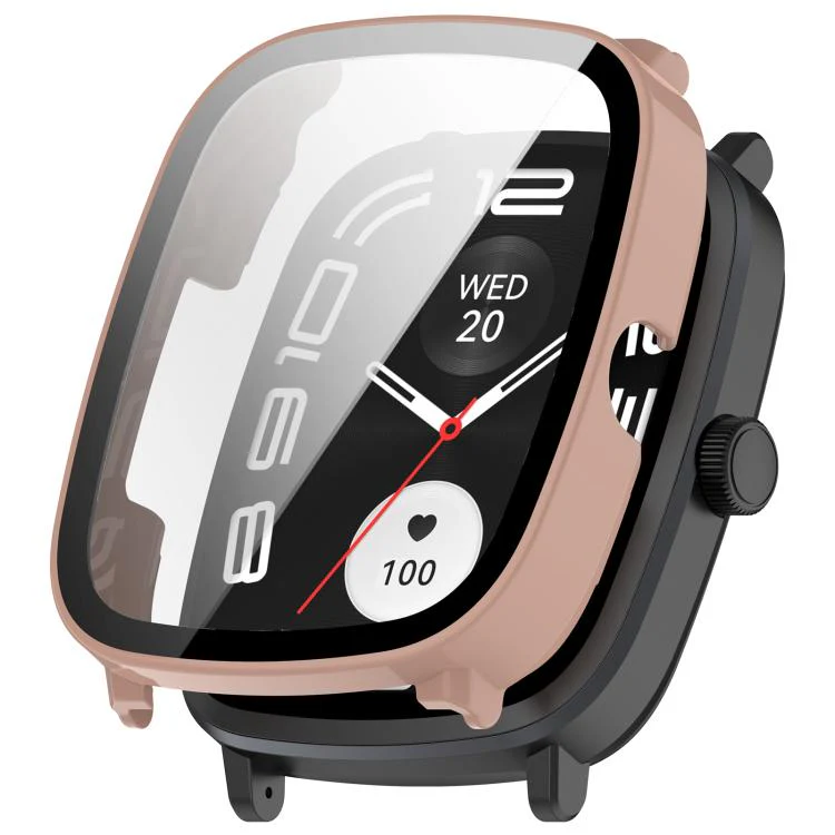 For Xiaomi Haylou RS5 Tempered Glass Film Integrated PC Watch Protective Case(Pink)