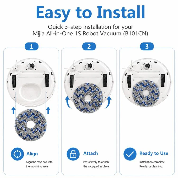 For Xiaomi Mijia Omni Robot Vacuum Mop B101CN / 1S / 2 / 2S Replacement Parts, Blue Striped Mop Pad - Image 6