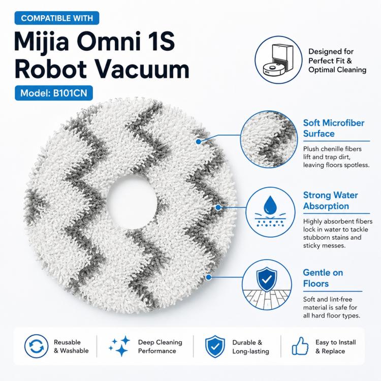 For Xiaomi Mijia Omni Robot Vacuum Mop B101CN / 1S / 2 / 2S Replacement Parts, Grey Striped Mop Pad - Image 3
