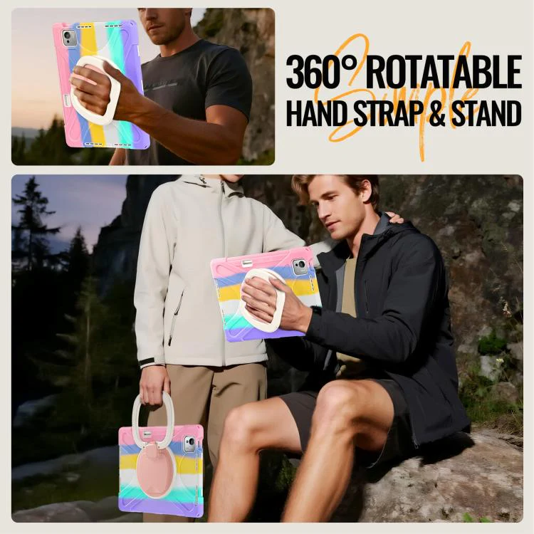 For Xiaomi Pad 7 Ultra Silicone Hybrid PC Tablet Case with Holder & Shoulder Strap(Colorful Pink) - Image 10