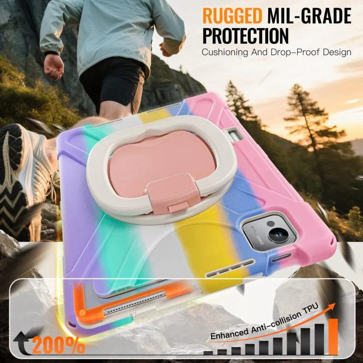 For Xiaomi Pad 7 Ultra Silicone Hybrid PC Tablet Case with Holder & Shoulder Strap(Colorful Pink) - Image 5
