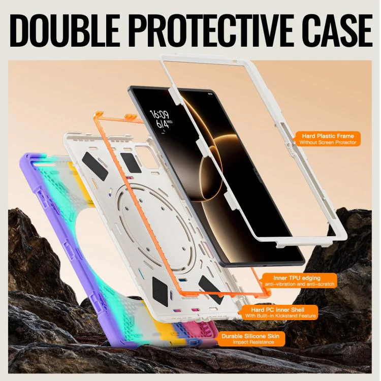 For Xiaomi Pad 7 Ultra Silicone Hybrid PC Tablet Case with Holder & Shoulder Strap(Colorful Pink) - Image 6