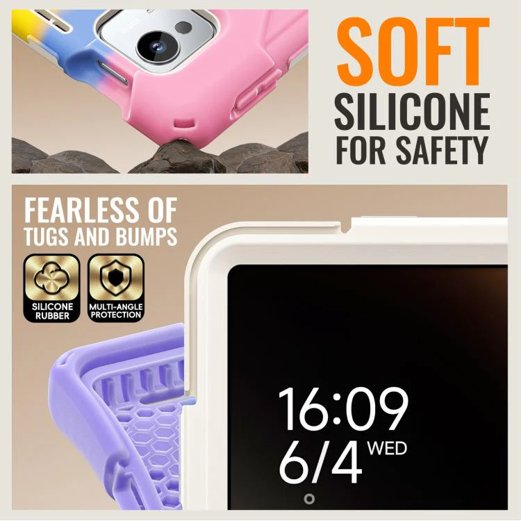 For Xiaomi Pad 7 Ultra Silicone Hybrid PC Tablet Case with Holder & Shoulder Strap(Colorful Pink) - Image 8