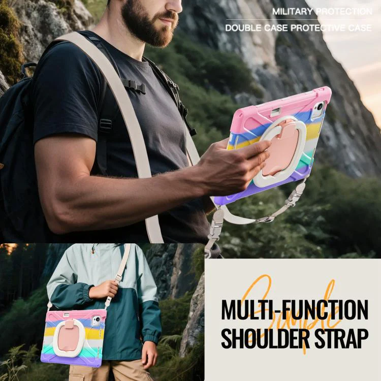 For Xiaomi Pad 7 Ultra Silicone Hybrid PC Tablet Case with Holder & Shoulder Strap(Colorful Pink) - Image 9
