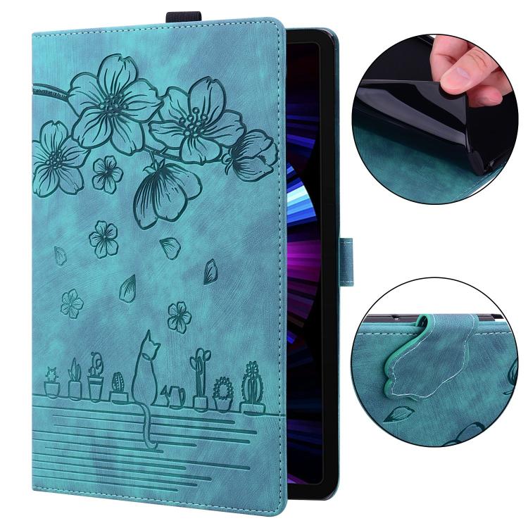 For Xiaomi Redmi K Pad Cartoon Sakura Cat Embossed Leather Tablet Case(Green) - Image 5