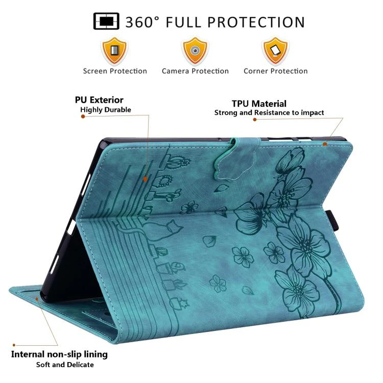 For Xiaomi Redmi K Pad Cartoon Sakura Cat Embossed Leather Tablet Case(Green) - Image 8