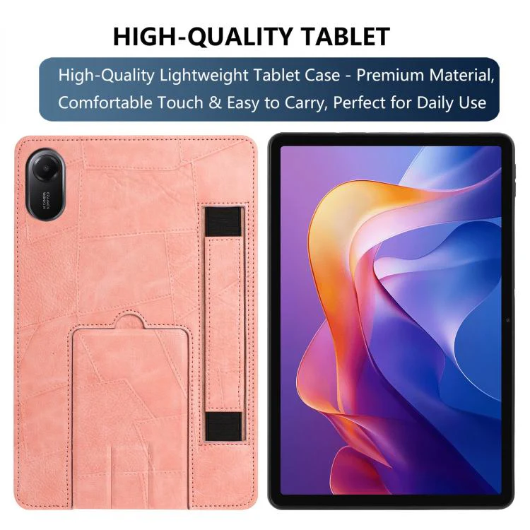 For Xiaomi Redmi Pad 2 11 2025 Wristband Retro Vegan Leather Back Tablet Case with Holder(Pink) - Image 2
