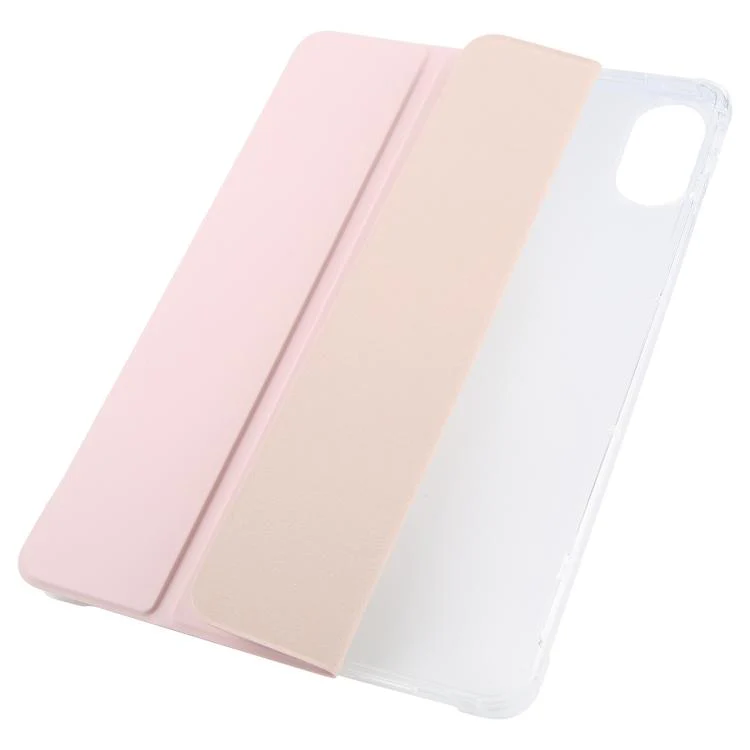 For Xiaomi Redmi Pad 2 3-fold Clear TPU Smart Leather Tablet Case with Pen Slot(Sand Pink) - Image 2