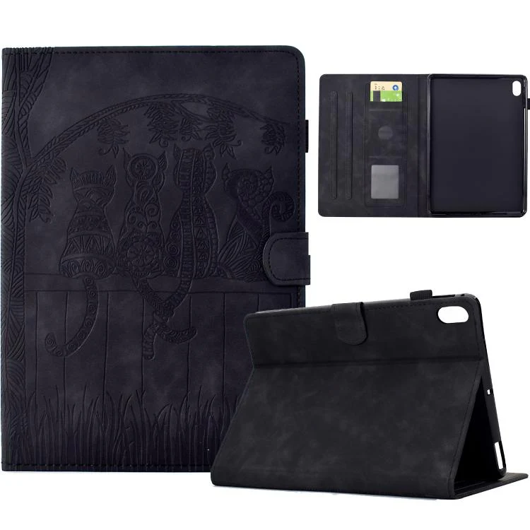 For Xiaomi Redmi Pad 2 Cats Embossed Leather Smart Tablet Case(Black)