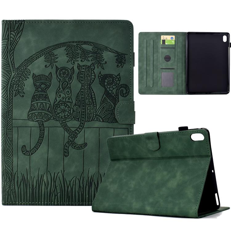 For Xiaomi Redmi Pad 2 Cats Embossed Leather Smart Tablet Case(Green)