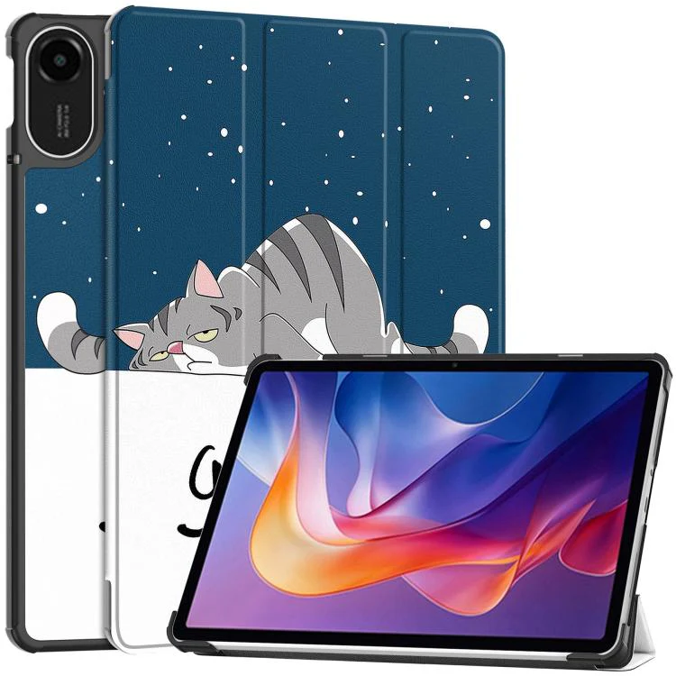 For Xiaomi Redmi Pad 2 Custer Painted 3-Fold Stand Leather Smart Tablet Case(Lazy Cat)
