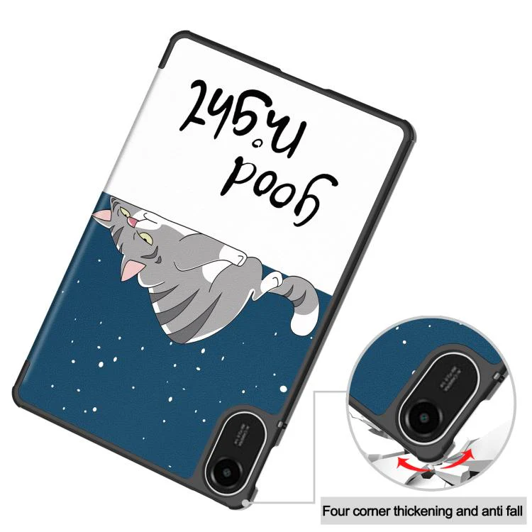For Xiaomi Redmi Pad 2 Custer Painted 3-Fold Stand Leather Smart Tablet Case(Lazy Cat) - Image 6
