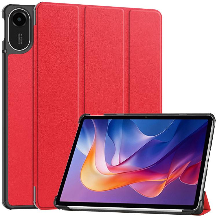 For Xiaomi Redmi Pad 2 Custer Texture 3-Fold Holder Leather Smart Tablet Case(Red)