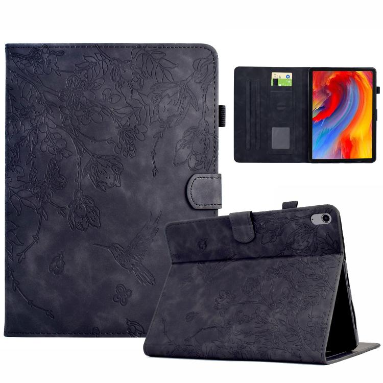 For Xiaomi Redmi Pad 2 Flowers and Bird Embossed Smart Leather Tablet Case(Black)