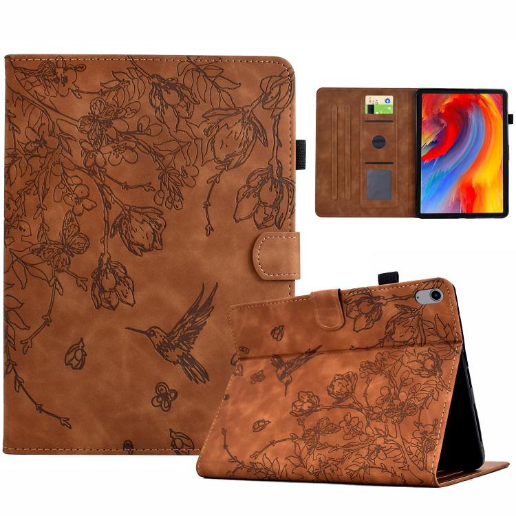 For Xiaomi Redmi Pad 2 Flowers and Bird Embossed Smart Leather Tablet Case(Brown)