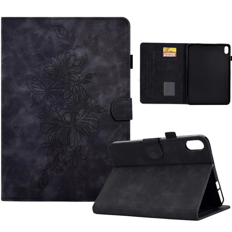 For Xiaomi Redmi Pad 2 Peony Butterfly Embossed Leather Smart Tablet Case(Black)