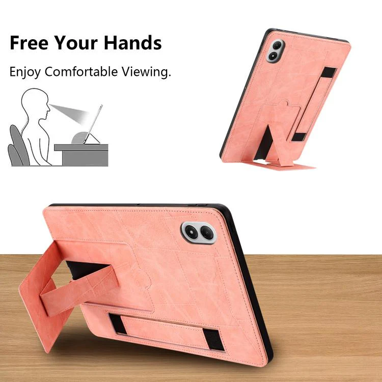 For Xiaomi Redmi Pad Pro 12.1 Wristband Retro Vegan Leather Back Tablet Case with Holder(Pink) - Image 3