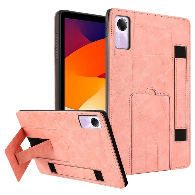 For Xiaomi Redmi Pad SE 11 2023 Wristband Retro Vegan Leather Back Tablet Case with Holder(Pink)