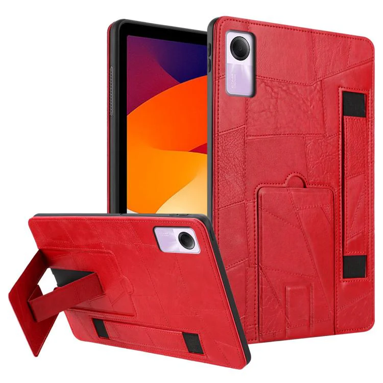 For Xiaomi Redmi Pad SE 11 2023 Wristband Retro Vegan Leather Back Tablet Case with Holder(Red)