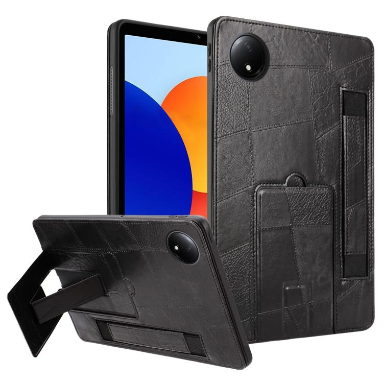 For Xiaomi Redmi Pad SE 4G 8.7 Wristband Retro Vegan Leather Back Tablet Case with Holder(Black)