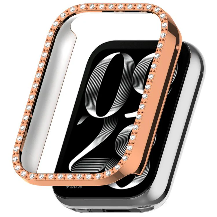 For Xiaomi Smart Band 10 Pro Ceramic Diamond Half Coverage Hollow PC Watch Protective Case(Rose Gold)