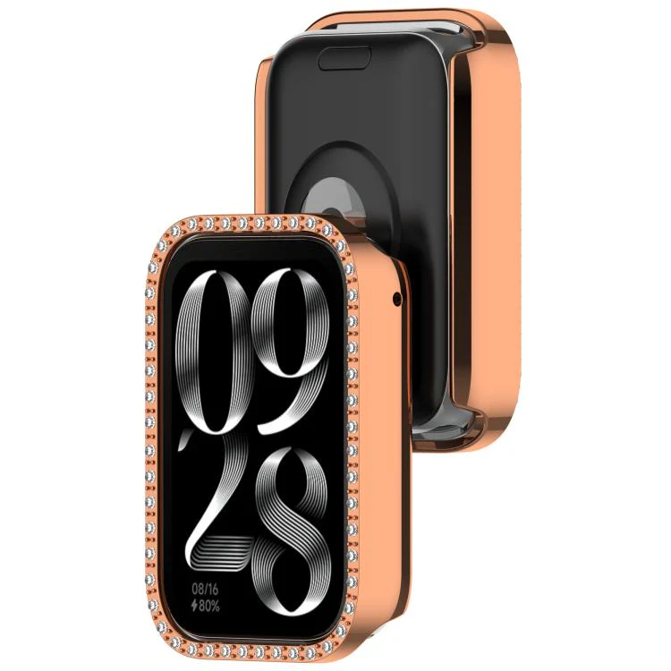 For Xiaomi Smart Band 10 Pro Ceramic Diamond Half Coverage Hollow PC Watch Protective Case(Rose Gold) - Image 3