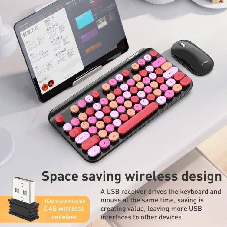 FOREV FFVWI9 Mixed Color Portable 2.4G Wireless Keyboard Mouse Set(Red) - Image 2