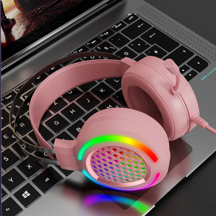 FOREV G99 USB RGBHead-Mounted Wired Headset With Microphone, Style: Standard Version (Colorful Light Pink) - Image 2