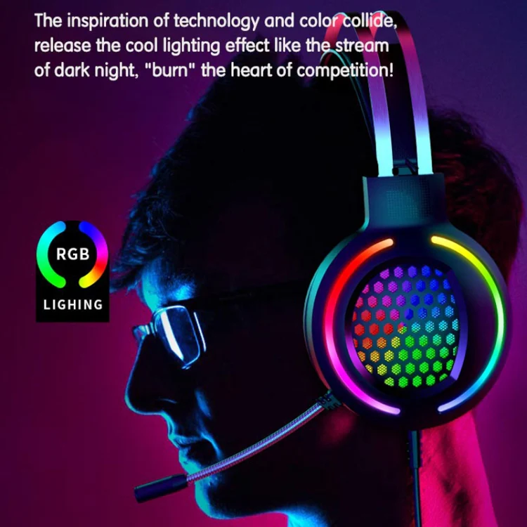 FOREV G99 USB RGBHead-Mounted Wired Headset With Microphone, Style: Standard Version (Colorful Light Pink) - Image 3