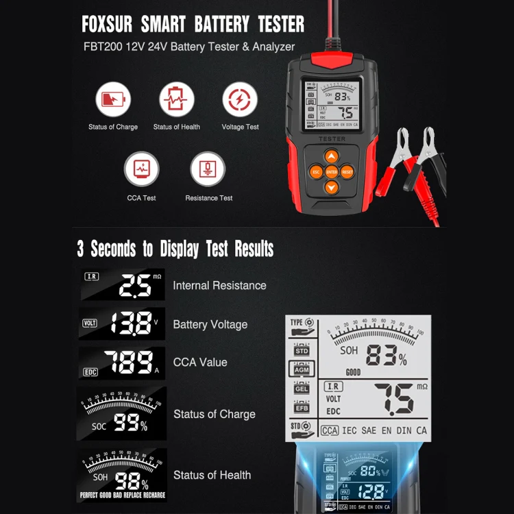 FOXSUR FBT200 12V / 24V Car Battery Tester(Orange) - Image 8