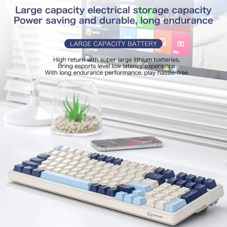 FREE WOLF K8 Korean Bluetooth Wireless Tri-Mode Mechanical Keyboard Hot-swappable Gaming Keyboard(Microglow Blue Switch) - Image 4