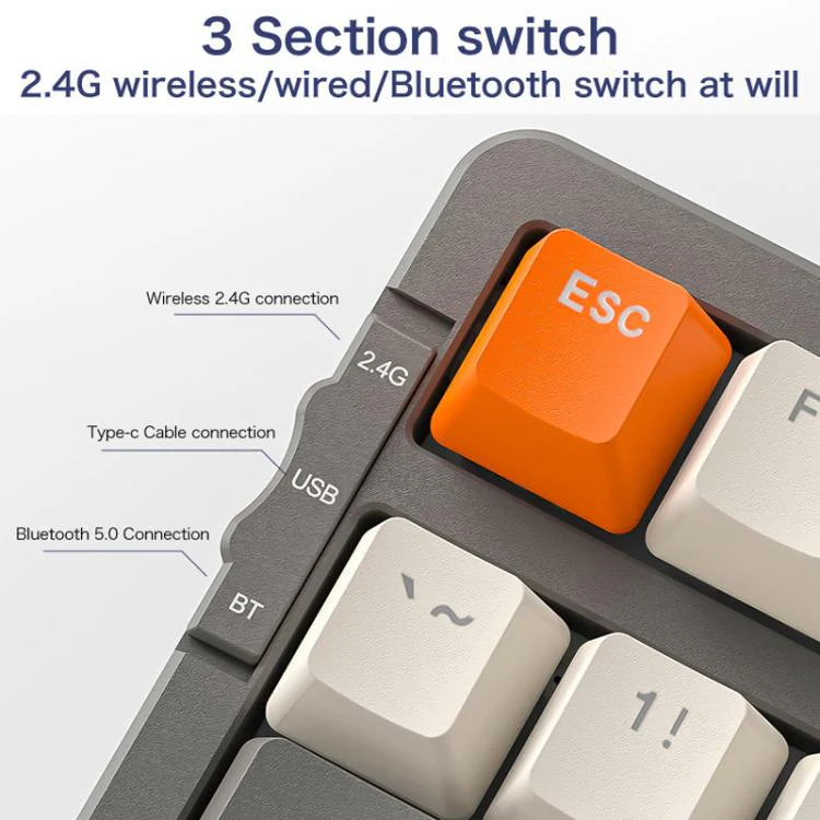 FREE WOLF K8 Korean Bluetooth Wireless Tri-Mode Mechanical Keyboard Hot-swappable Gaming Keyboard(Microglow Red Switch) - Image 10