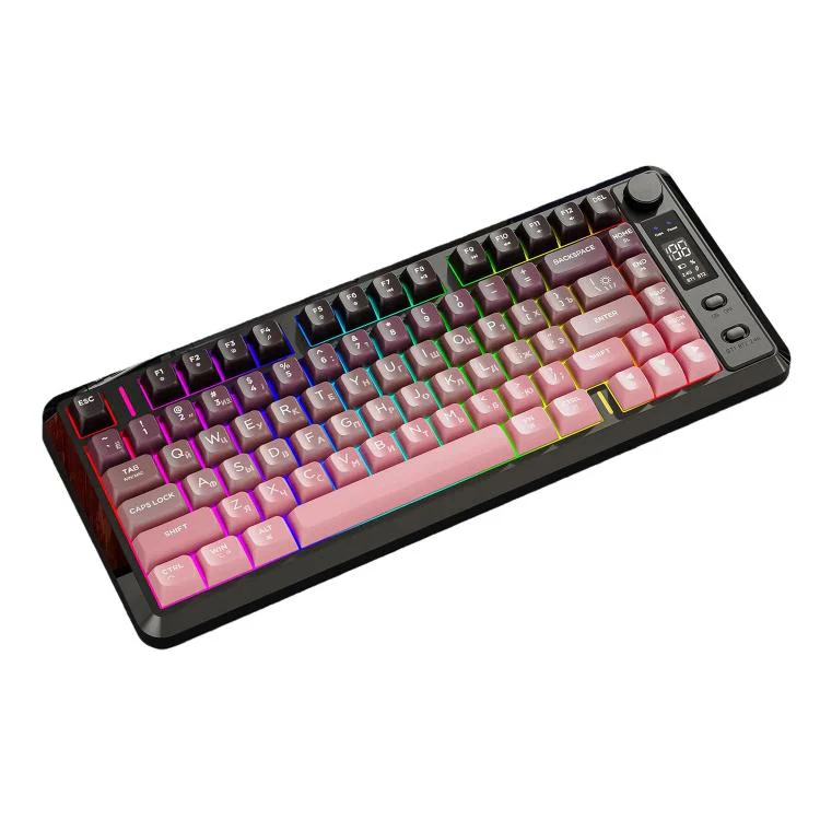 FREE WOLF M75 Russian Wireless Bluetooth Dual-Mode Mechanical Keyboard With PBT Gradient Caps and Display Screen(Blackberry)