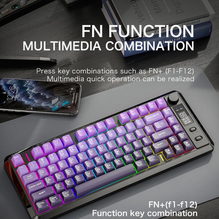 FREE WOLF M75 Russian Wireless Bluetooth Dual-Mode Mechanical Keyboard With PBT Gradient Caps and Display Screen(Blackberry) - Image 10