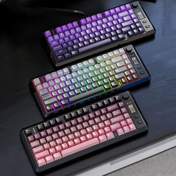 FREE WOLF M75 Russian Wireless Bluetooth Dual-Mode Mechanical Keyboard With PBT Gradient Caps and Display Screen(Grape Purple) - Image 2