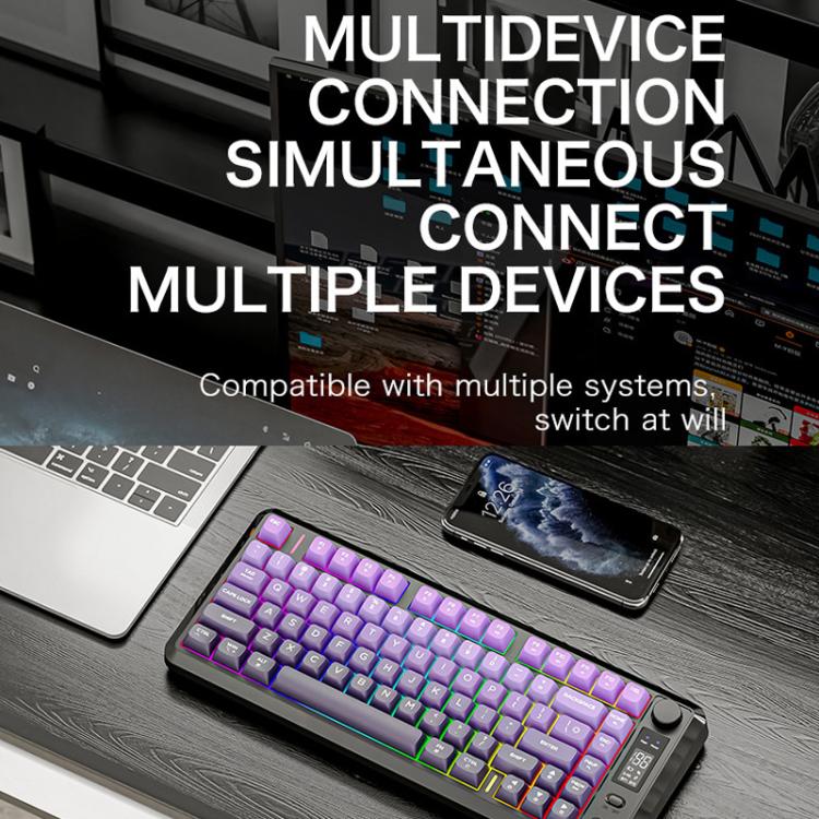 FREE WOLF M75 Russian Wireless Bluetooth Dual-Mode Mechanical Keyboard With PBT Gradient Caps and Display Screen(Moonlit Night) - Image 4
