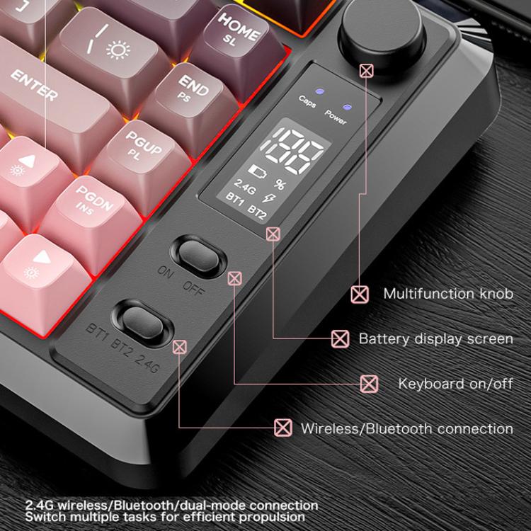 FREE WOLF M75 Russian Wireless Bluetooth Dual-Mode Mechanical Keyboard With PBT Gradient Caps and Display Screen(Moonlit Night) - Image 6