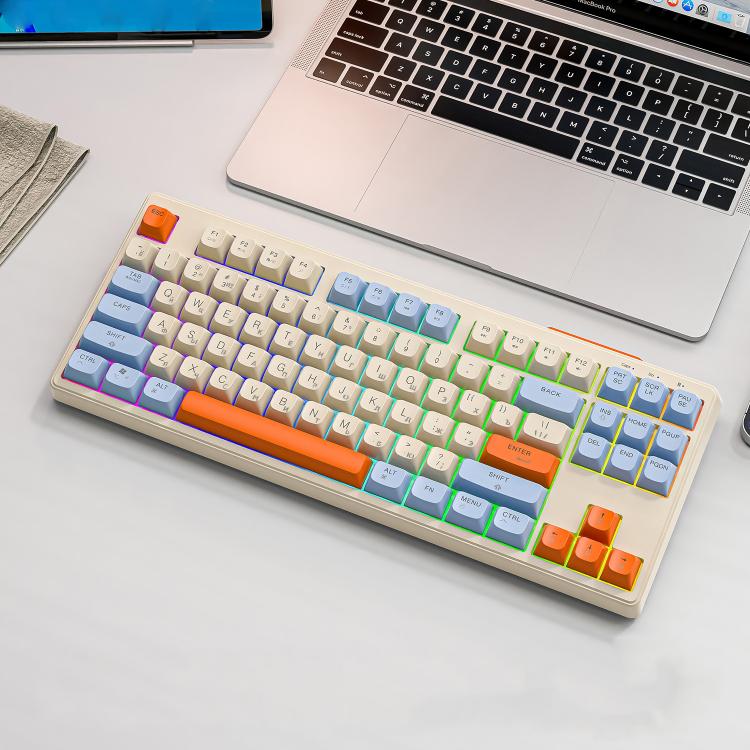 FREE WOLF M87 Russian 2.4G Wireless Bluetooth Dual-Mode Mechanical Keyboard(Blueberry)