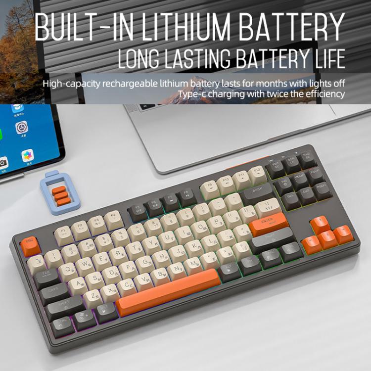 FREE WOLF M87 Russian 2.4G Wireless Bluetooth Dual-Mode Mechanical Keyboard(Blueberry) - Image 3