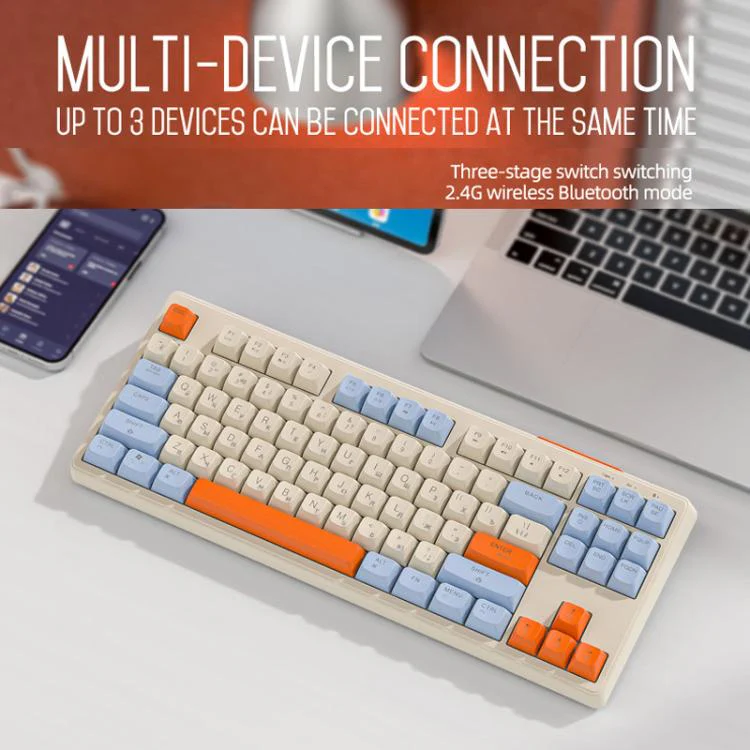 FREE WOLF M87 Russian 2.4G Wireless Bluetooth Dual-Mode Mechanical Keyboard(Blueberry) - Image 4