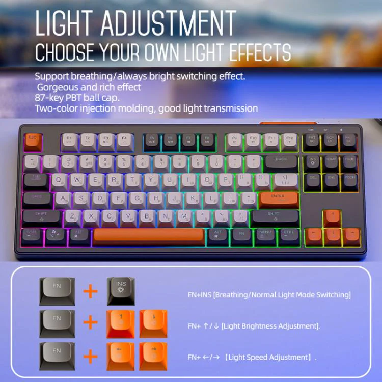 FREE WOLF M87 Russian 2.4G Wireless Bluetooth Dual-Mode Mechanical Keyboard(Blueberry) - Image 5